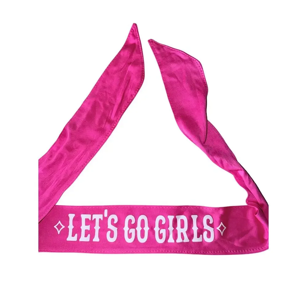Let’s go girls hot pink stretchy headband tie party spring break bachelorette